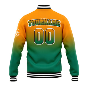 Chaqueta universitaria personalizada estilo Letterman para hombres-mujeres y jóvenes-color naranja y verde