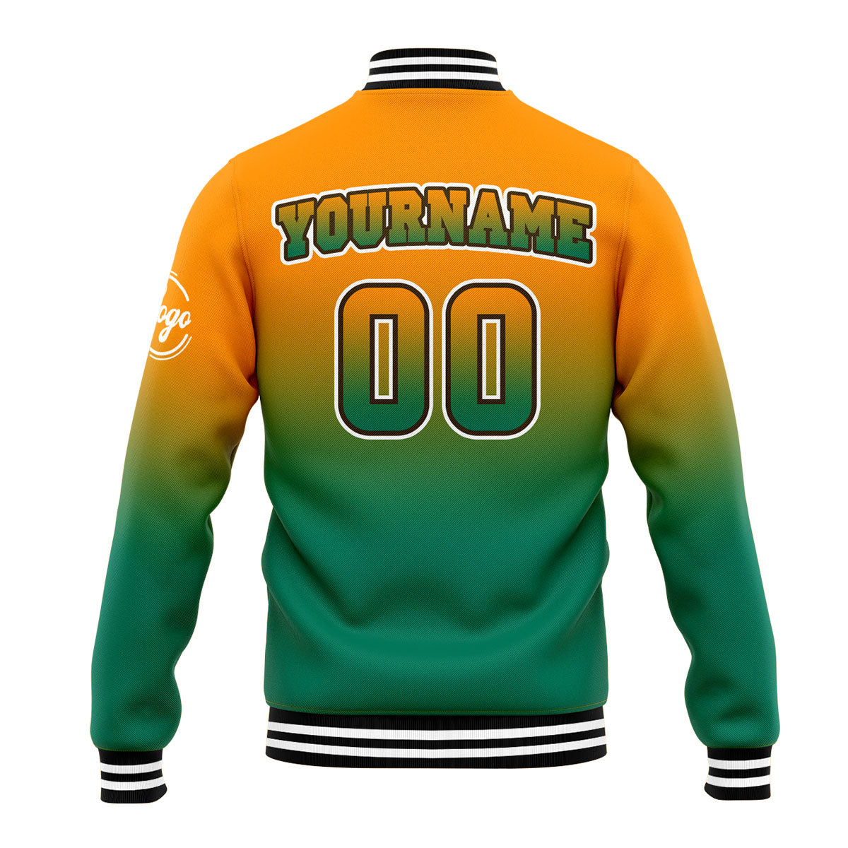Chaqueta universitaria personalizada estilo Letterman para hombres-mujeres y jóvenes-color naranja y verde