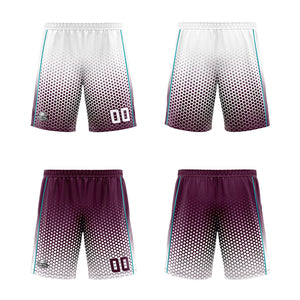 Traje de baloncesto reversible blanco-rojo y cian personalizado para adultos y niños