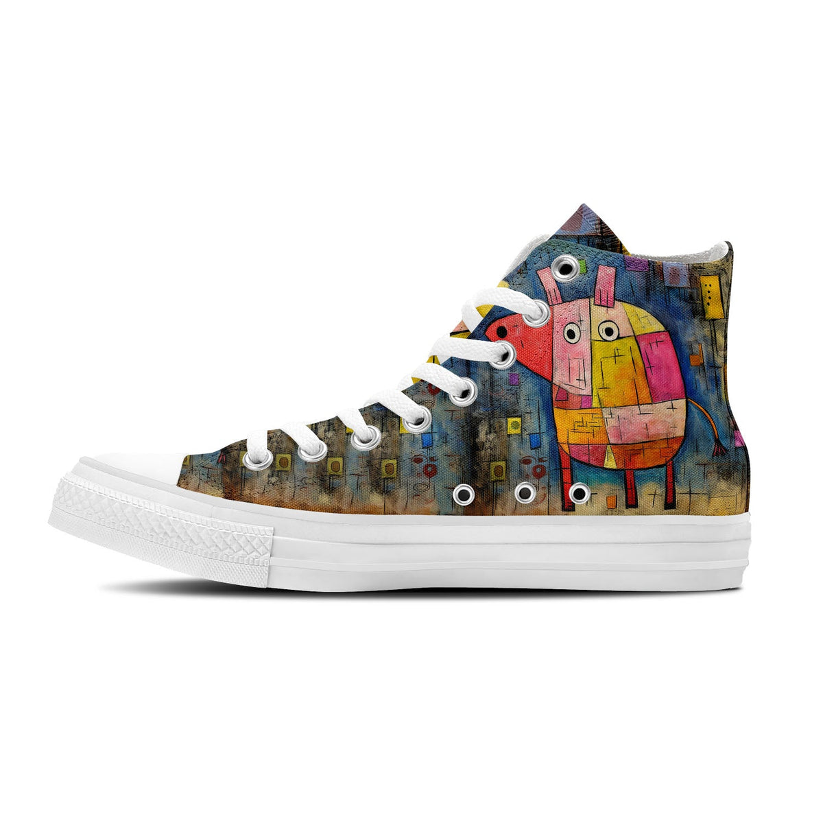 Sinfonía de Cerdos: Zapatillas de lona de media caña para hombre y mujer -Eleva tu estilo con estas zapatillas de lona de caña media que presentan el encantador arte de los diseños atemporales de cerdos