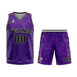 Uniforme de baloncesto personalizado color morado roto con tu logotipo-nombre y número impresos
