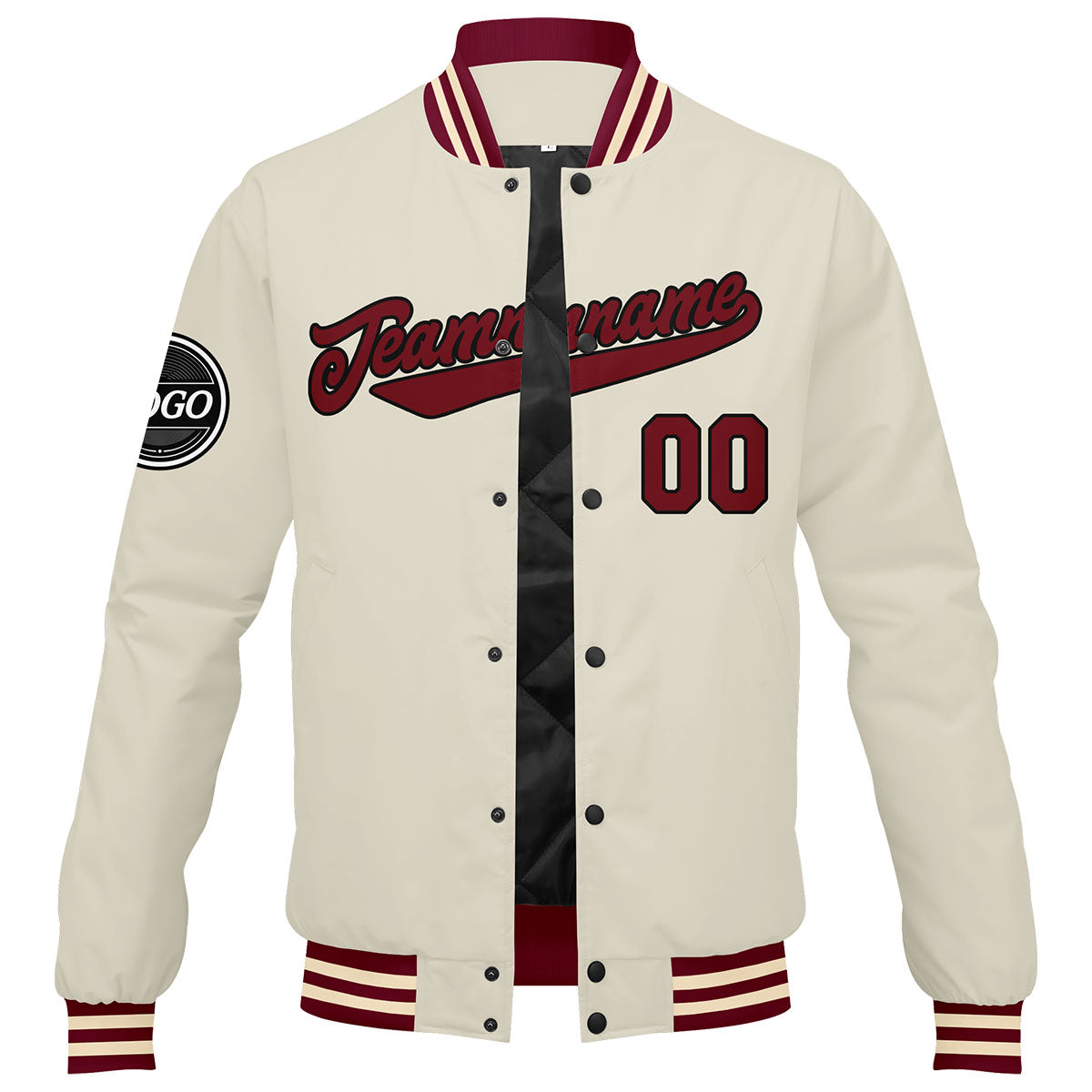 Chaqueta universitaria personalizada estilo Letterman para hombres-mujeres y jóvenes-color crema carmesí