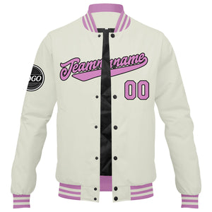 Chaqueta universitaria personalizada estilo Letterman para hombres-mujeres y jóvenes-color crema y rosa