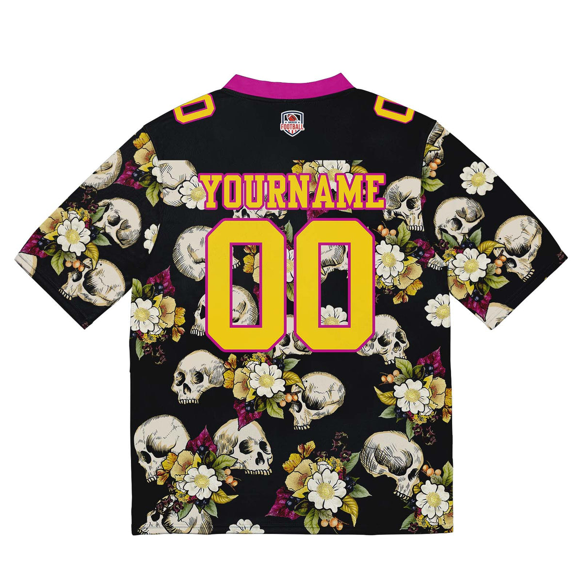 Camiseta de fútbol personalizada con nombre y número del equipo bordados y estampados-calavera-rosa
