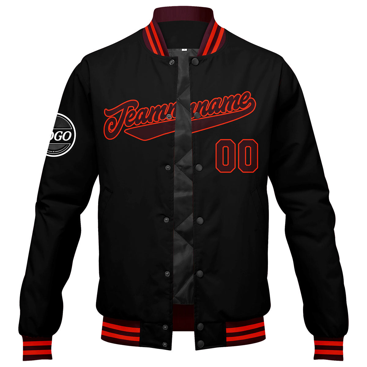 Chaqueta universitaria personalizada estilo Letterman para hombres-mujeres y jóvenes-color granate-negro y naranja