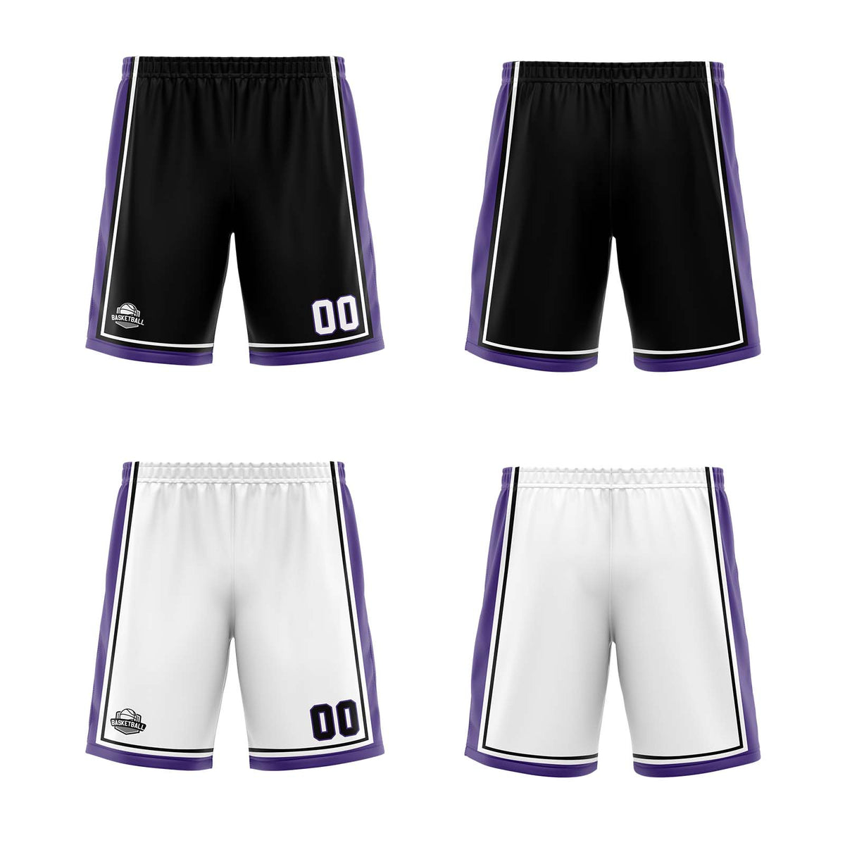 Traje de baloncesto reversible personalizado en negro-blanco y morado para adultos y niños