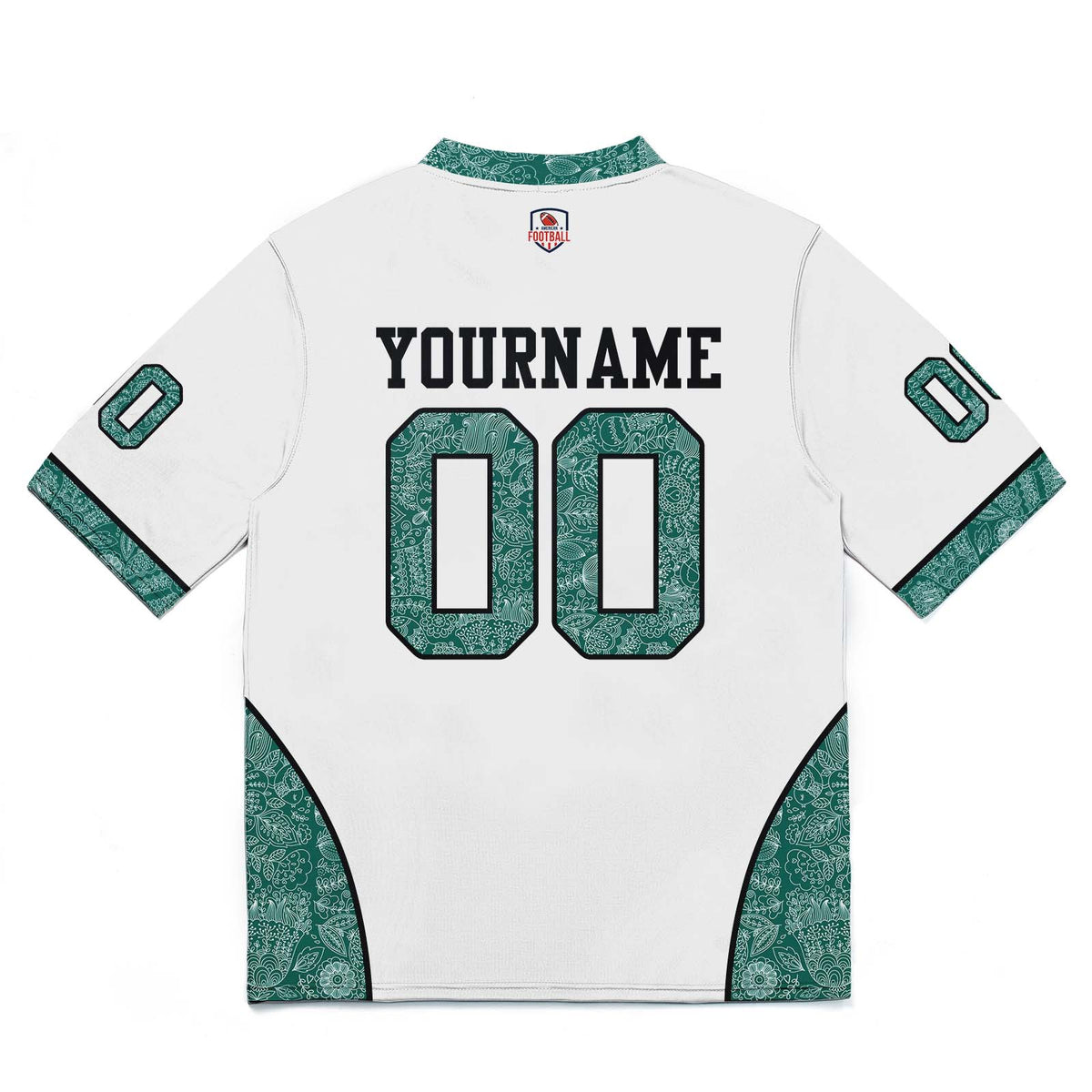 Camiseta de fútbol personalizada con nombre y número del equipo impresos y bordados-color blanco y verde