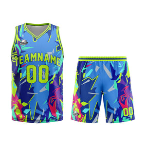 Uniforme de baloncesto personalizado de color verde neón roto con tu logotipo-nombre y número impresos
