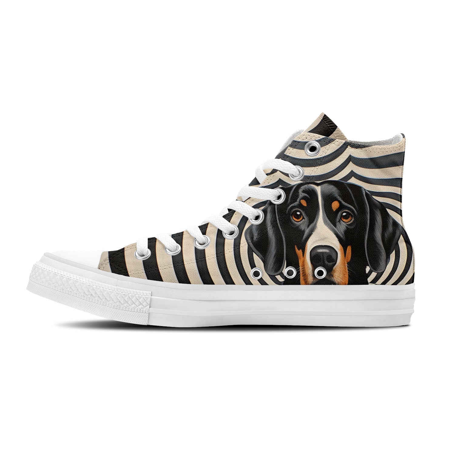Pop Pup Art: Zapatillas unisex de lona de media caña -Adéntrate en la elegancia desenfadada con nuestros originales diseños de perros de Op Art para hombre y mujer