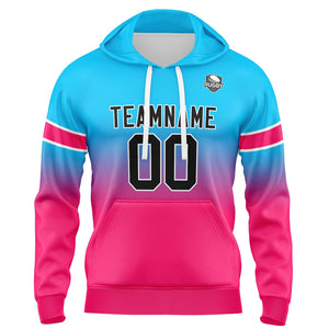 Sudadera con capucha personalizada con degradado para hombre-mujer-niña o niño Estampa tu logotipo-nombre y número en azul claro y rosa
