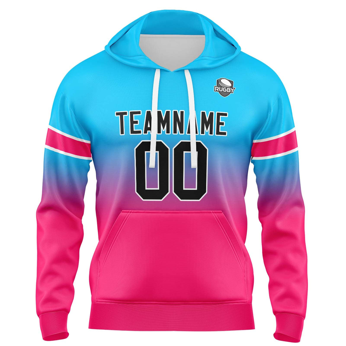 Sudadera con capucha personalizada con degradado para hombre-mujer-niña o niño Estampa tu logotipo-nombre y número en azul claro y rosa