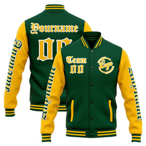 Chaqueta universitaria personalizada estilo Letterman para hombres-mujeres y jóvenes-color verde y amarillo