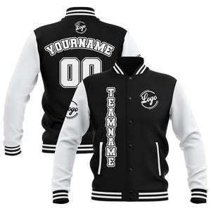 Chaquetas universitarias impermeables personalizadas en blanco y negro con nombre-número y logotipo bordados a medida