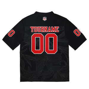 Camiseta de fútbol personalizada con nombre y número del equipo impresos y bordados-color negro y rojo