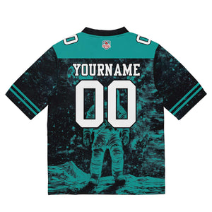 Camiseta de fútbol personalizada con nombre y número del equipo impresos y bordados-color negro y verde azulado