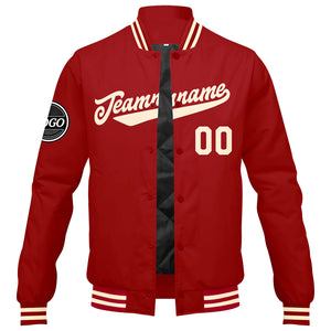 Chaqueta universitaria personalizada estilo Letterman para hombres-mujeres y jóvenes-color rojo crema