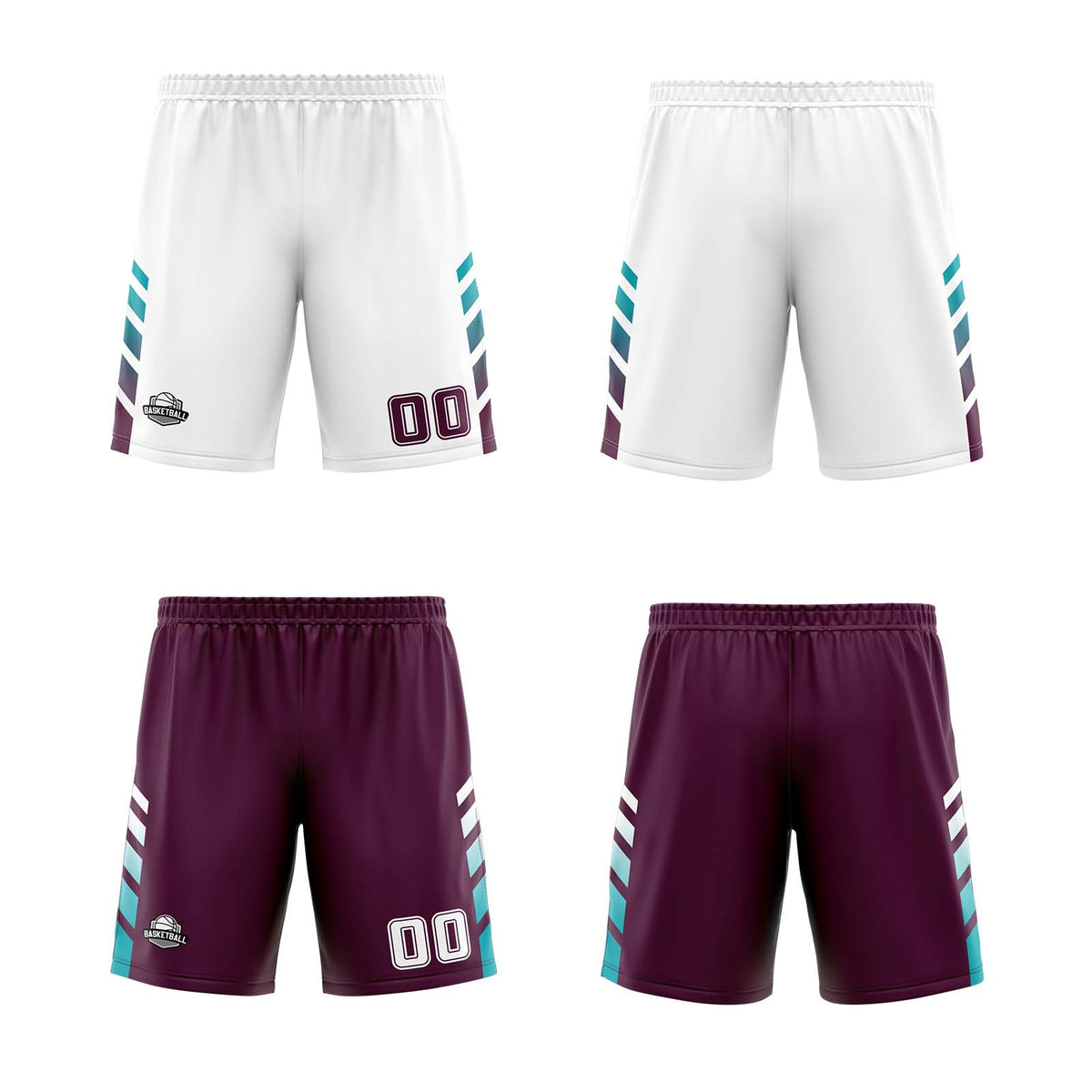 Traje de baloncesto reversible personalizado blanco granate y verde azulado para adultos y niños