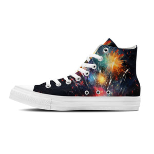 Caleidoscopio de lona: da rienda suelta a tu creatividad con zapatillas de lona de caña alta: la moda unisex florece con la belleza explosiva de los fuegos artificiales estilo salpicaduras de pintura