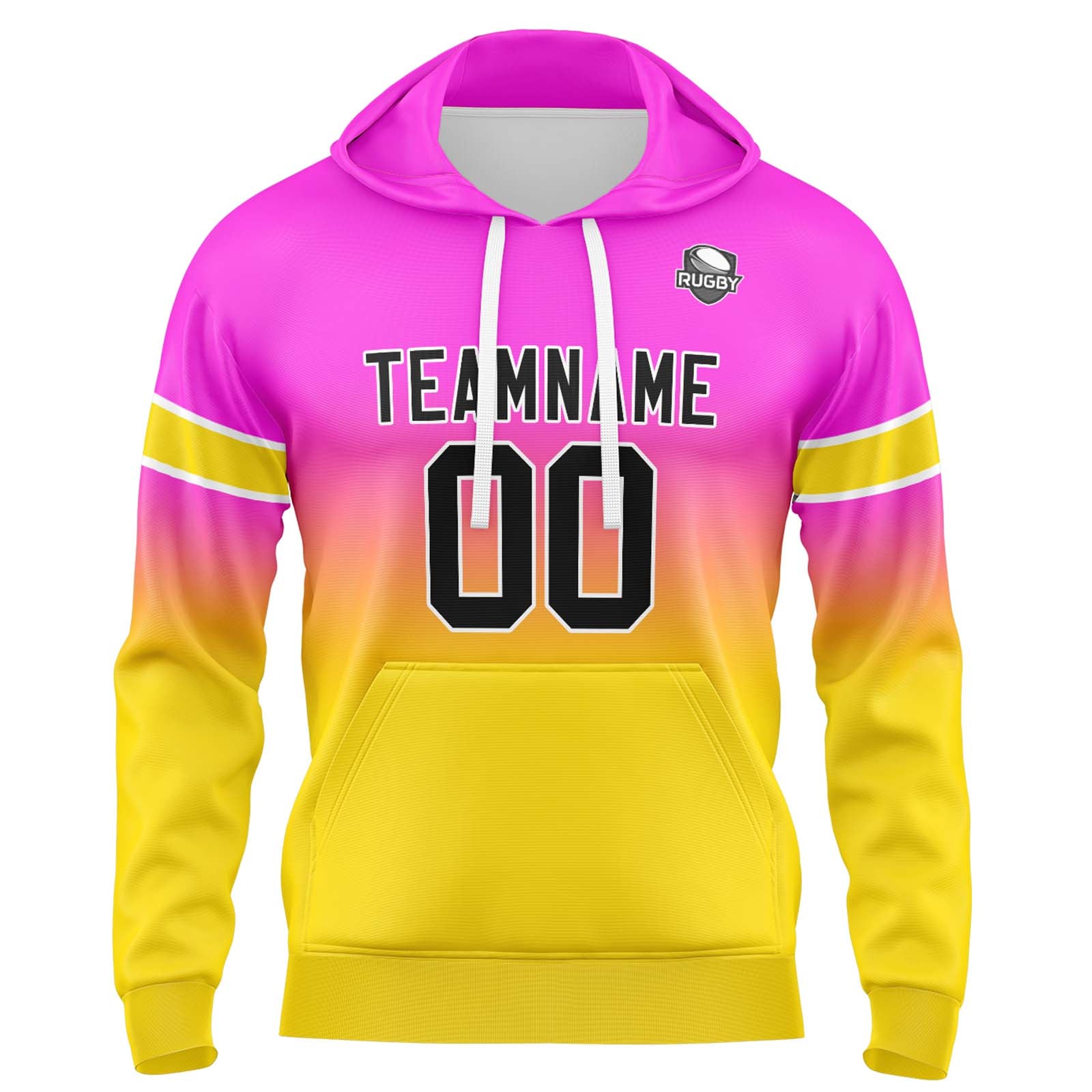 Sudadera con capucha degradada personalizada para hombre-mujer-niña o niño Imprime tu logotipo-nombre o número Rosa y amarillo