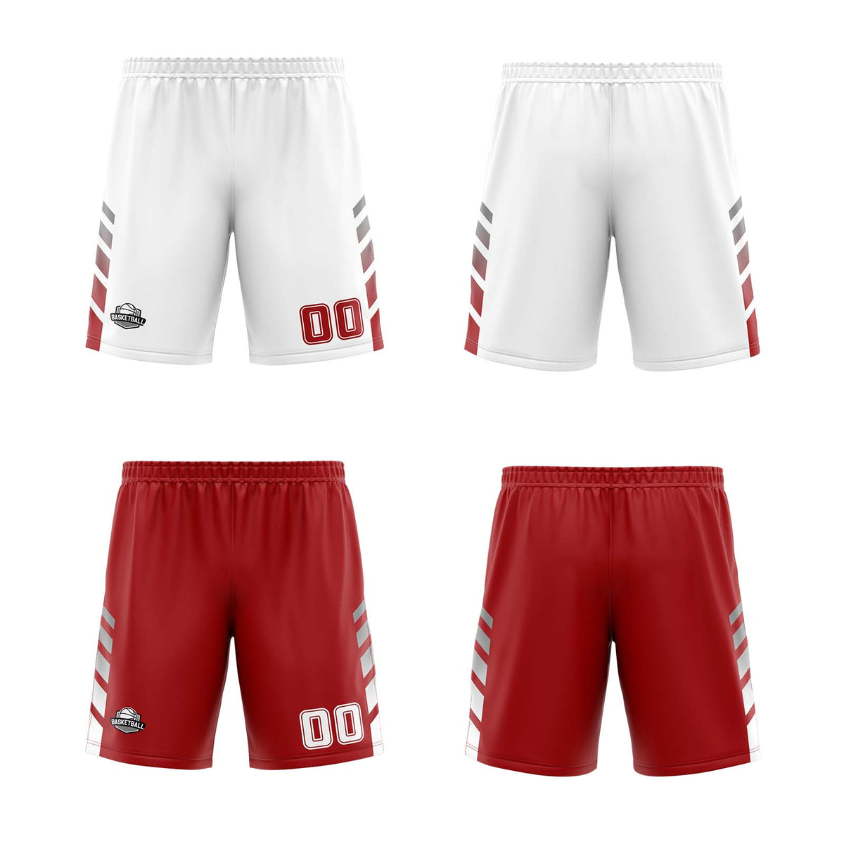Traje de baloncesto reversible personalizado blanco-rojo y gris para adultos y niños