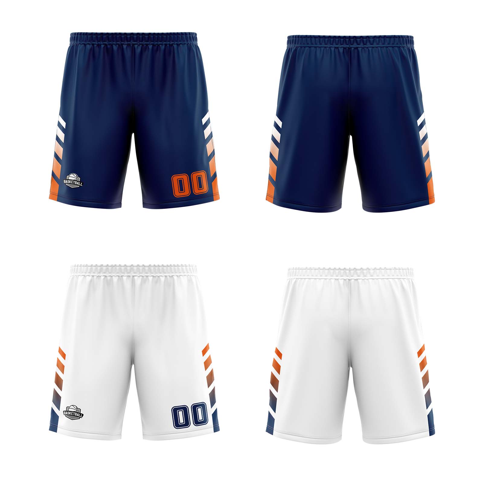 Traje de baloncesto reversible personalizado azul marino-blanco y naranja para adultos y niños