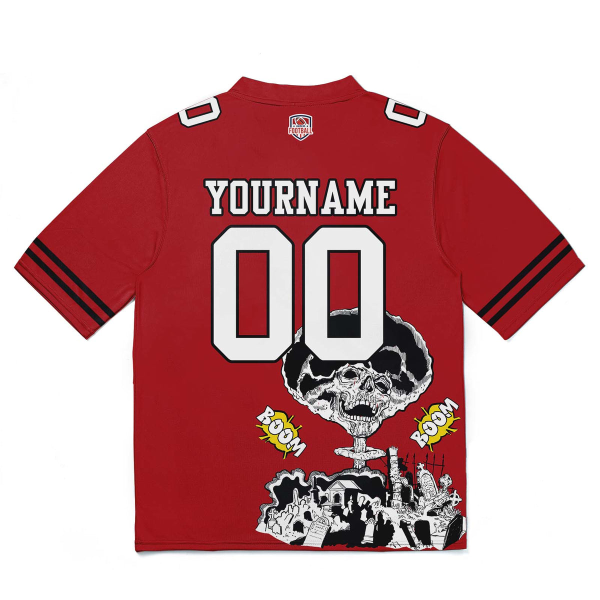 Camiseta de fútbol personalizada con nombre y número del equipo impresos y bordados en color rojo