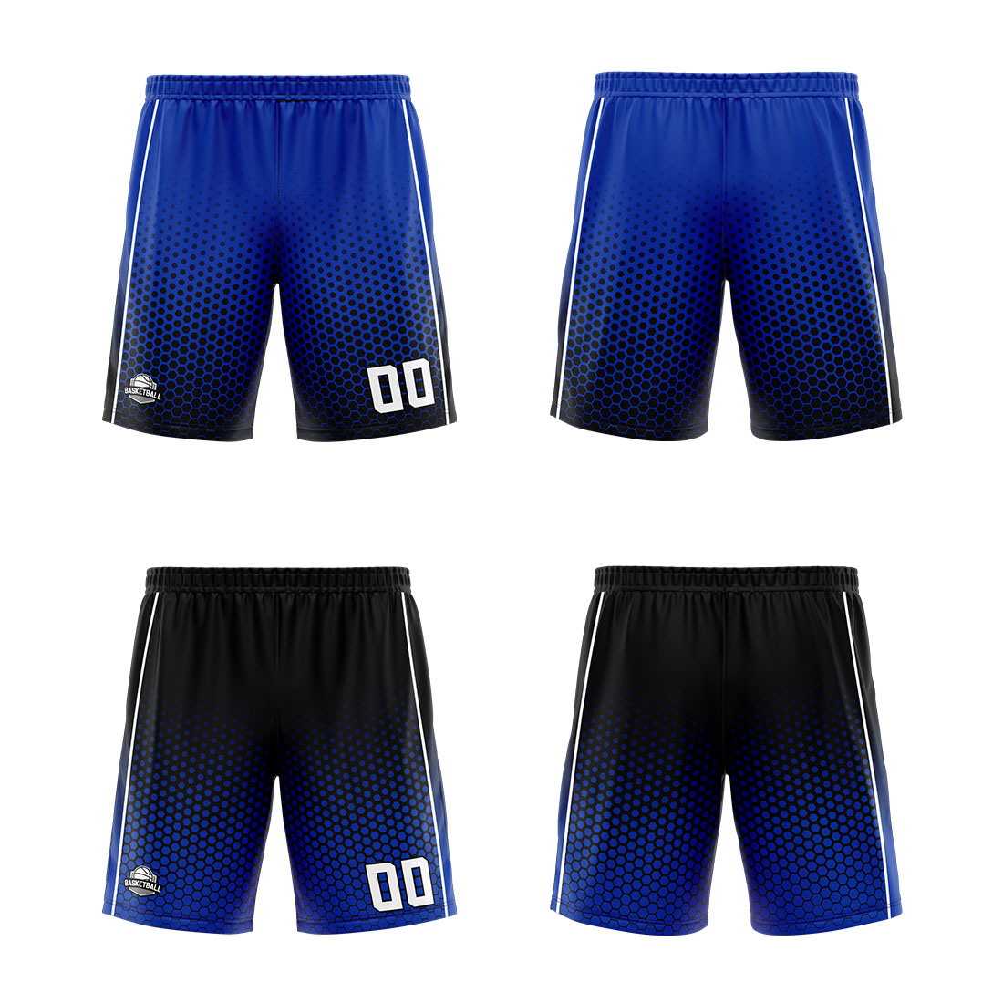 Traje de baloncesto reversible azul-negro y blanco personalizado para adultos y niños