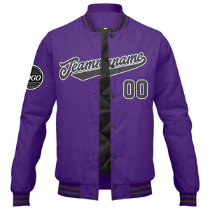 Chaqueta universitaria personalizada estilo Letterman para hombres-mujeres y jóvenes-color morado y gris
