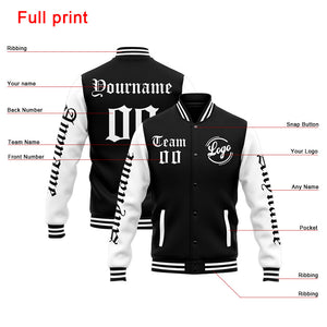 Chaqueta universitaria personalizada estilo Letterman para hombres-mujeres y jóvenes-color blanco y negro