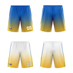 Traje de baloncesto reversible azul-amarillo y blanco personalizado para adultos y niños