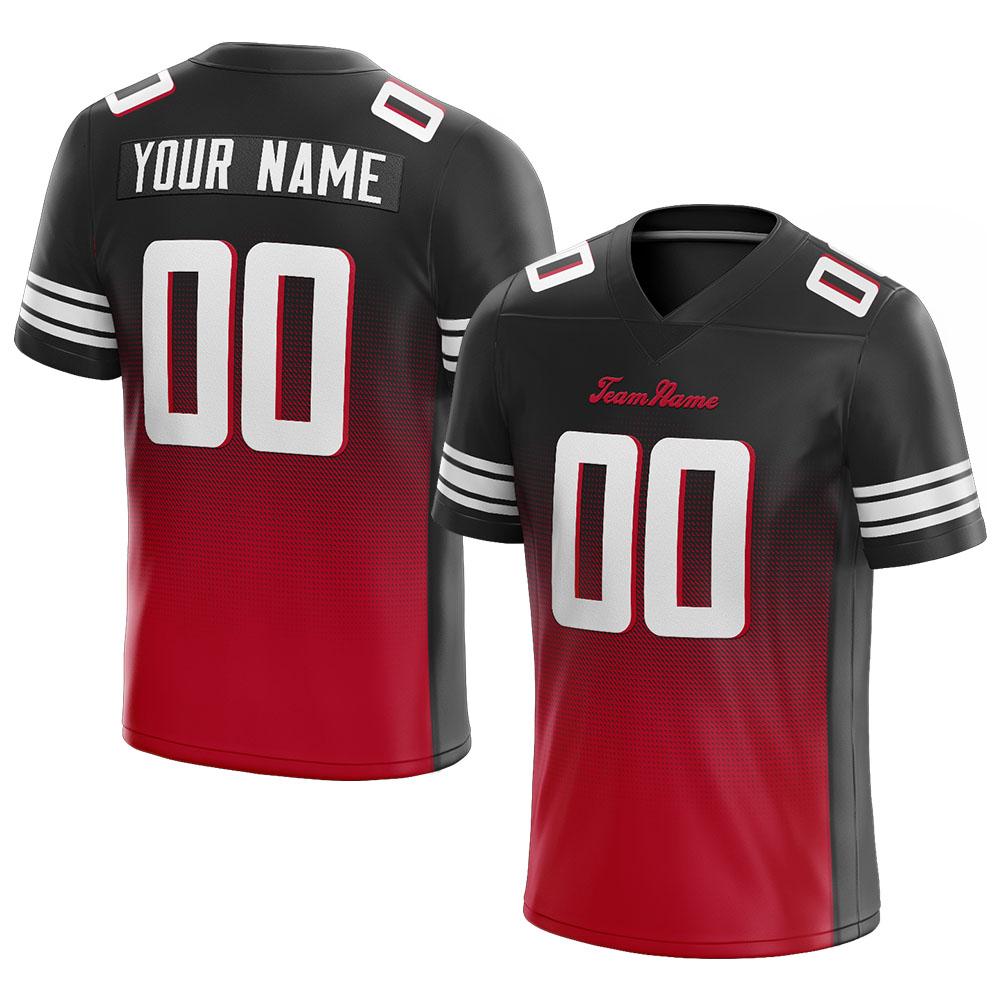 custom authentic gradient fashion football jersey black-red-white mesh