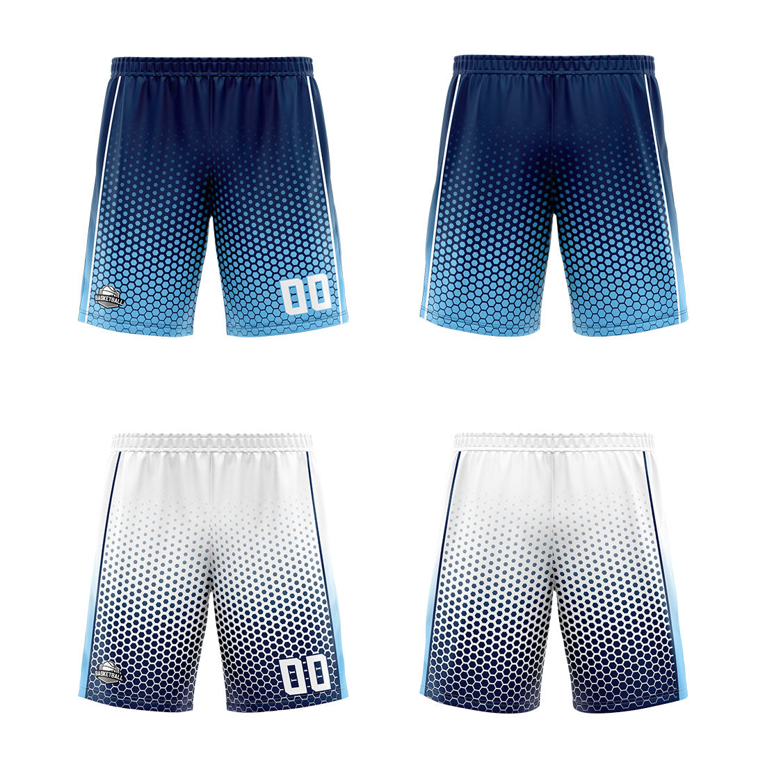 Traje de baloncesto reversible azul marino y blanco personalizado para adultos y niños