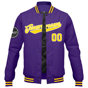 Chaqueta universitaria personalizada estilo Letterman para hombres-mujeres y jóvenes-color morado y amarillo