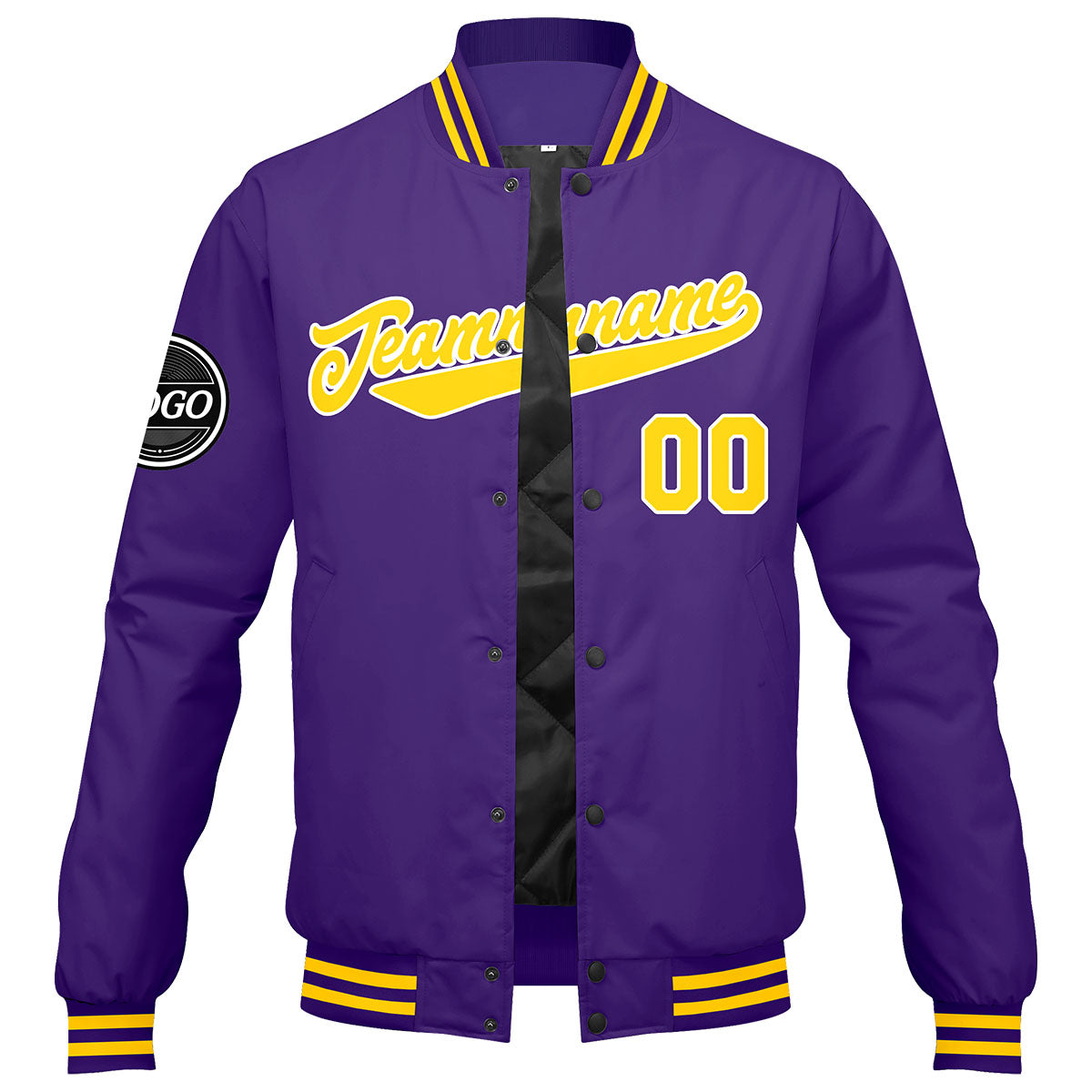 Chaqueta universitaria personalizada estilo Letterman para hombres-mujeres y jóvenes-color morado y amarillo