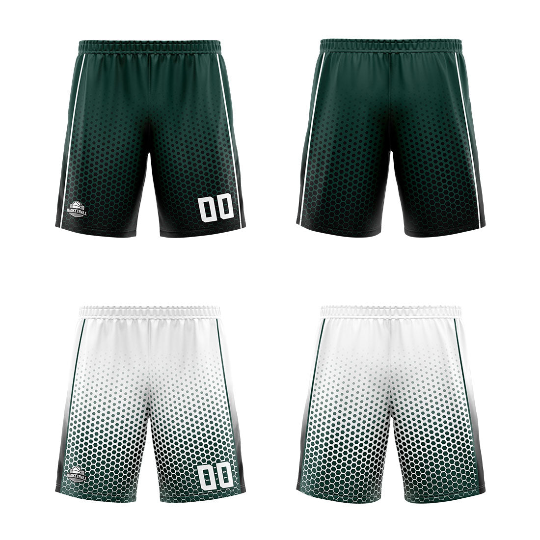 Traje de baloncesto reversible personalizado en verde oliva-blanco y negro para adultos y niños