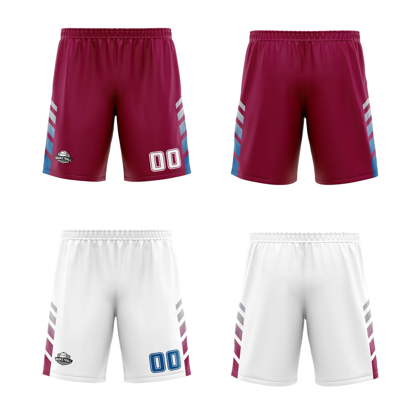 Traje de baloncesto reversible personalizado en burdeos-blanco y azul para adultos y niños