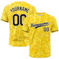 Dise?o personalizado de camiseta de béisbol con estampado completo camuflaje amarillo
