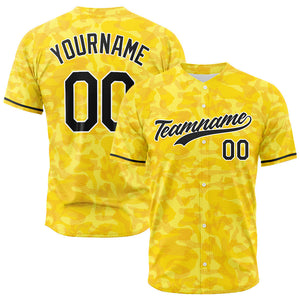 Dise?o personalizado de camiseta de béisbol con estampado completo camuflaje amarillo