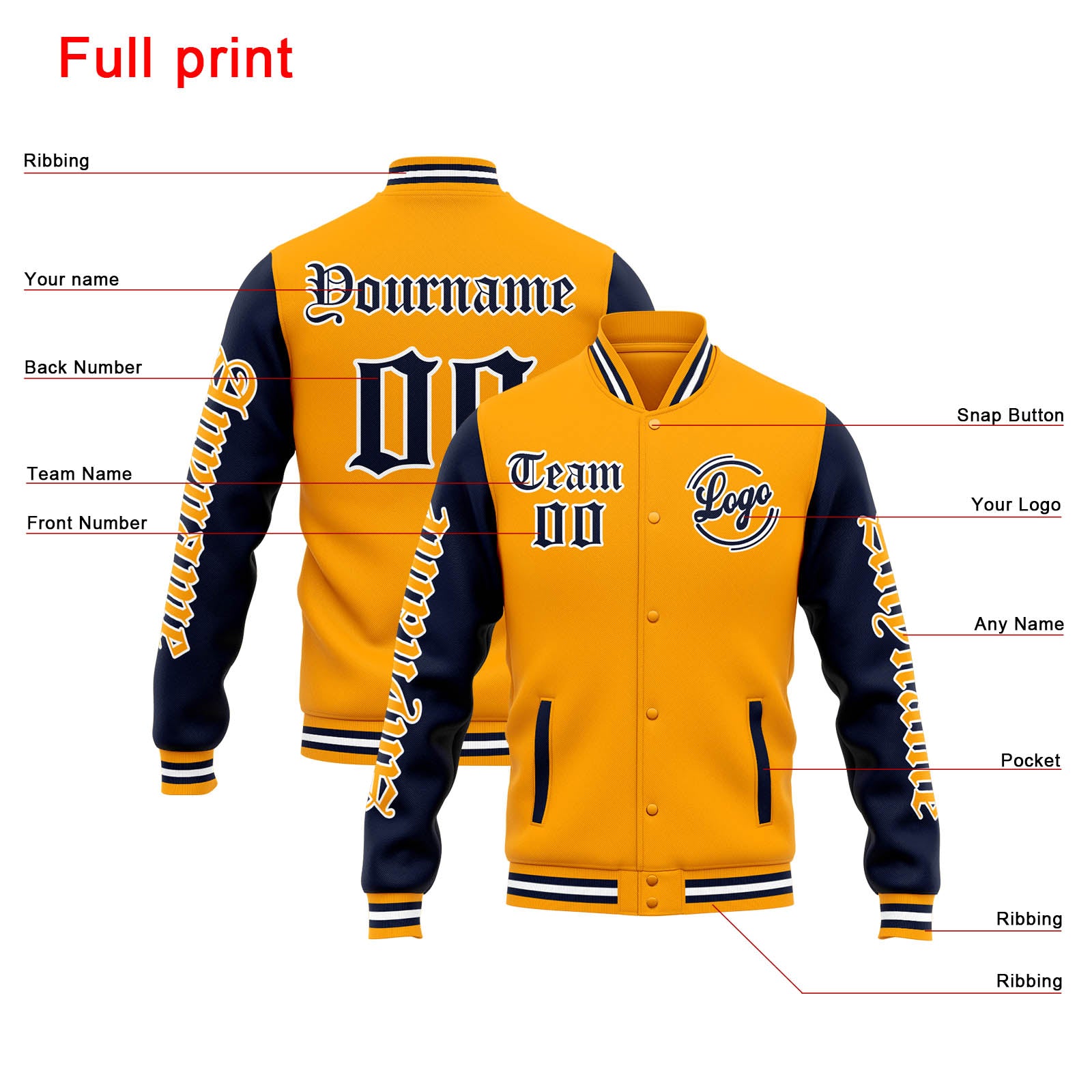 Chaqueta universitaria personalizada estilo Letterman para hombres-mujeres y jóvenes-color naranja y azul marino