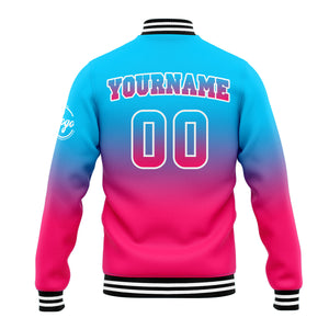 Chaqueta universitaria personalizada estilo Letterman para hombres-mujeres y jóvenes-color azul claro y rosa