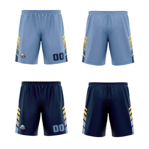 Traje de baloncesto reversible personalizado azul claro-azul marino y amarillo para adultos y niños