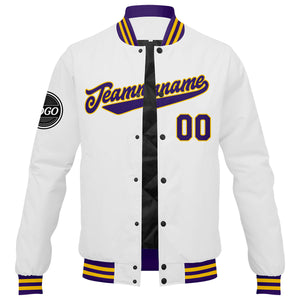 Chaqueta universitaria personalizada estilo Letterman para hombres-mujeres y jóvenes-color morado-blanco y amarillo