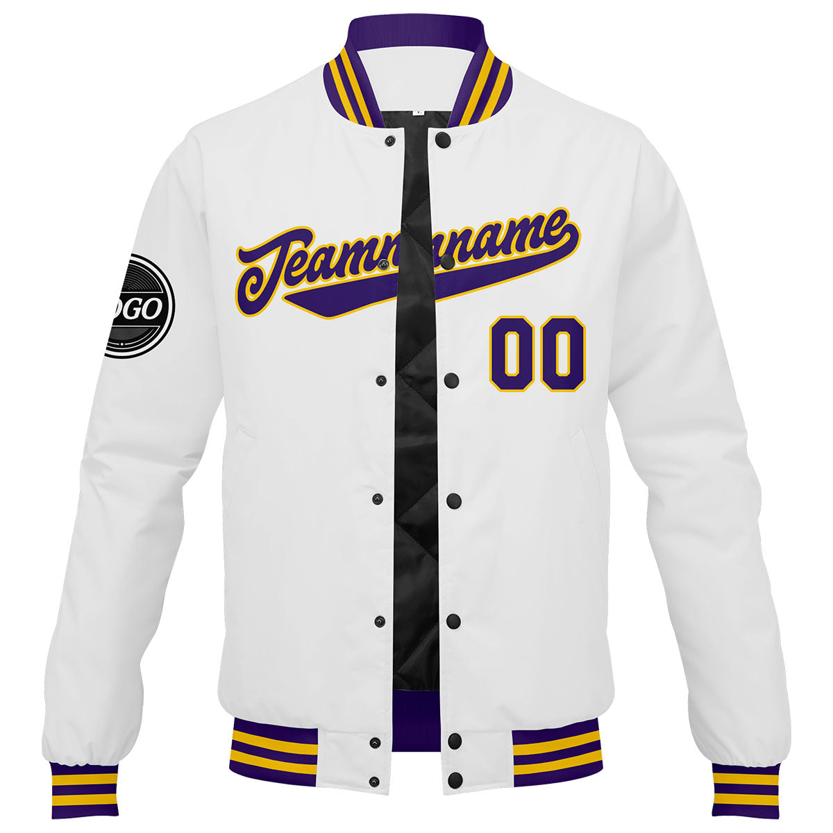 Chaqueta universitaria personalizada estilo Letterman para hombres-mujeres y jóvenes-color morado-blanco y amarillo