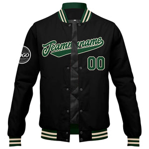 Chaqueta universitaria personalizada estilo Letterman para hombres-mujeres y jóvenes-color verde oscuro-negro y crema