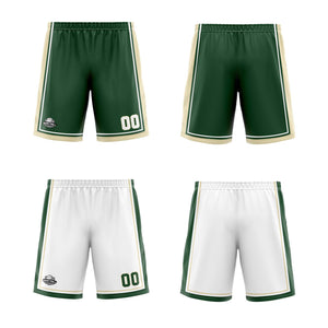 Traje de baloncesto reversible personalizado en verde oscuro-blanco y crema para adultos y niños
