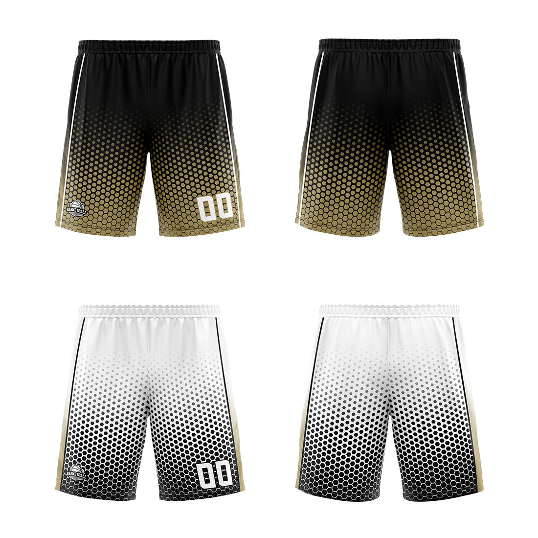 Traje de baloncesto reversible negro-dorado y blanco personalizado para adultos y niños