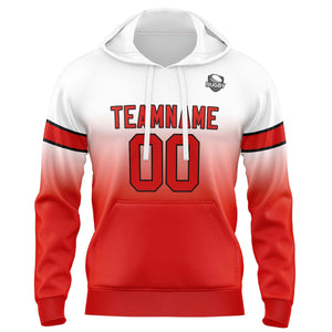 Sudadera con capucha degradada personalizada para hombre-mujer-niña o niño Estampa tu logotipo-nombre y número en blanco y rojo