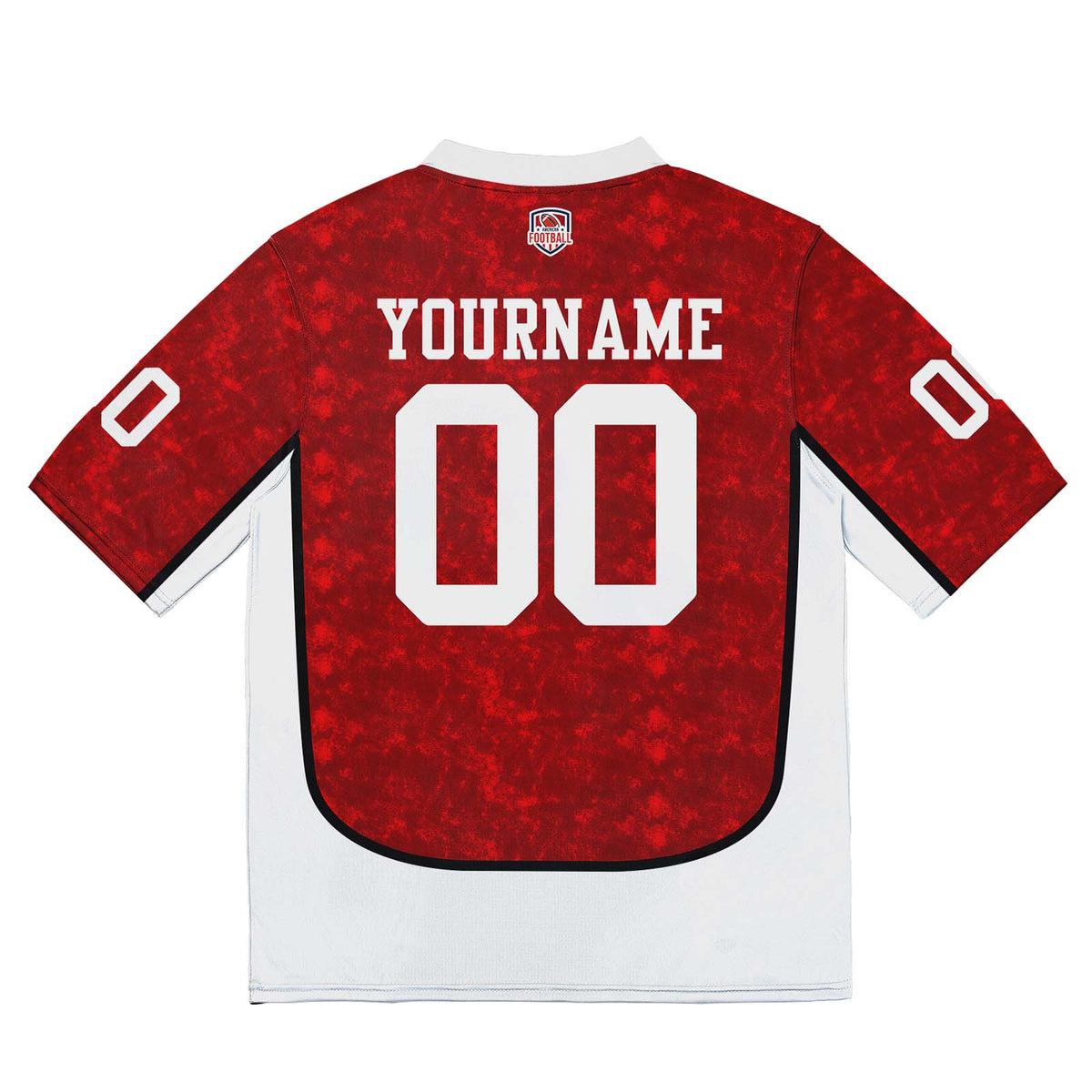 Camiseta de fútbol personalizada con nombre y número del equipo impresos y bordados en color rojo