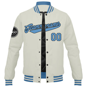 Chaqueta universitaria personalizada estilo Letterman para hombres-mujeres y jóvenes-color crema y azul claro