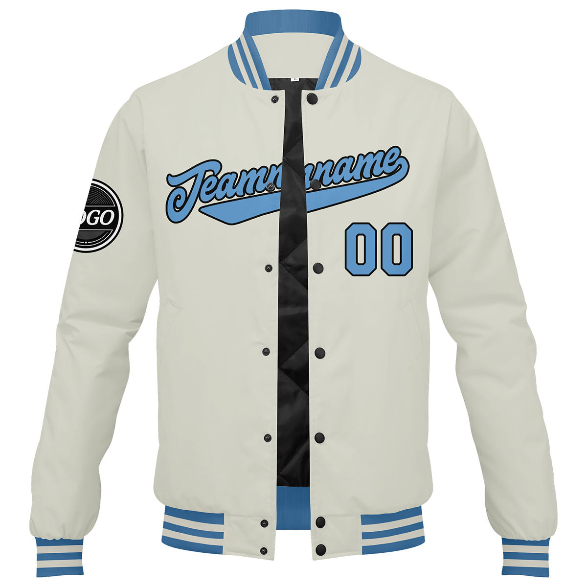 Chaqueta universitaria personalizada estilo Letterman para hombres-mujeres y jóvenes-color crema y azul claro